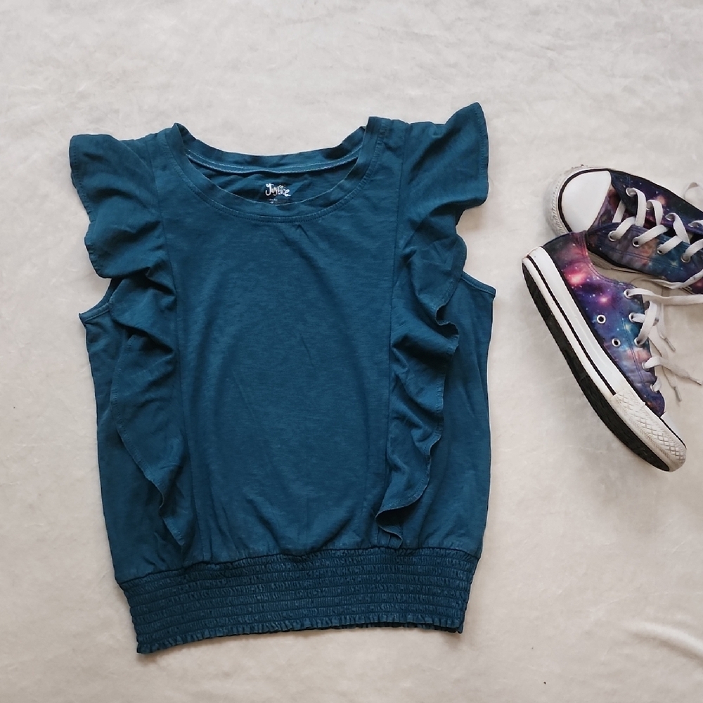 Justice Blue Ruffle Sleeve Top